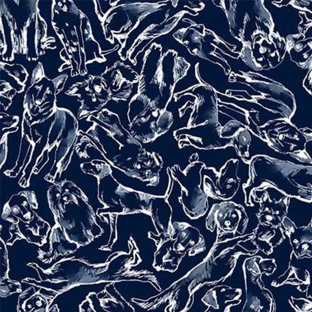 Fabric Michael Miller Navy Lounging Dogs Paws in the Rain by the Quarter Yard DCX12403-NAVY-D